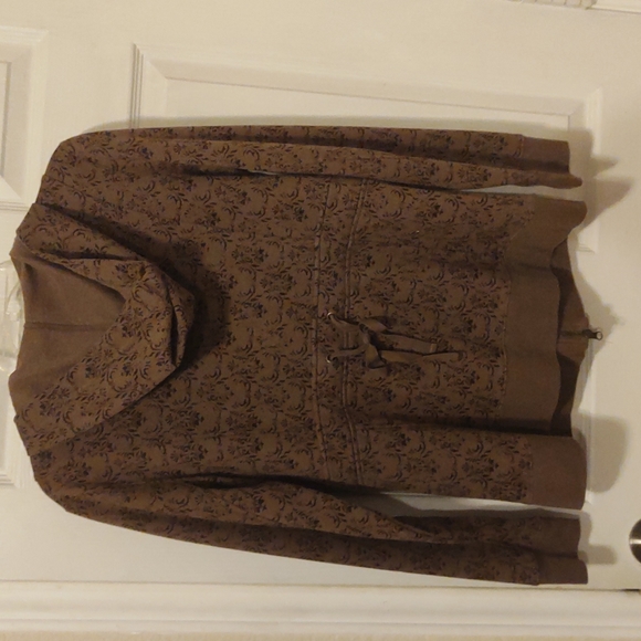 2-Way Zipper Hoodie/ Sweatshirt with Tie-back, Brown Scroll Pattern - Picture 5 of 12